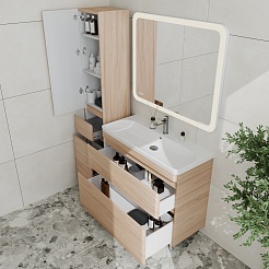 Style Line Мебель для ванной напольная Атлантика 100, Люкс ясень перламутр, PLUS – фотография-4